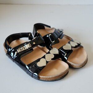 MOSCHINO | Kids Sandals Patent Leather Golden Hearts Black Sz 3